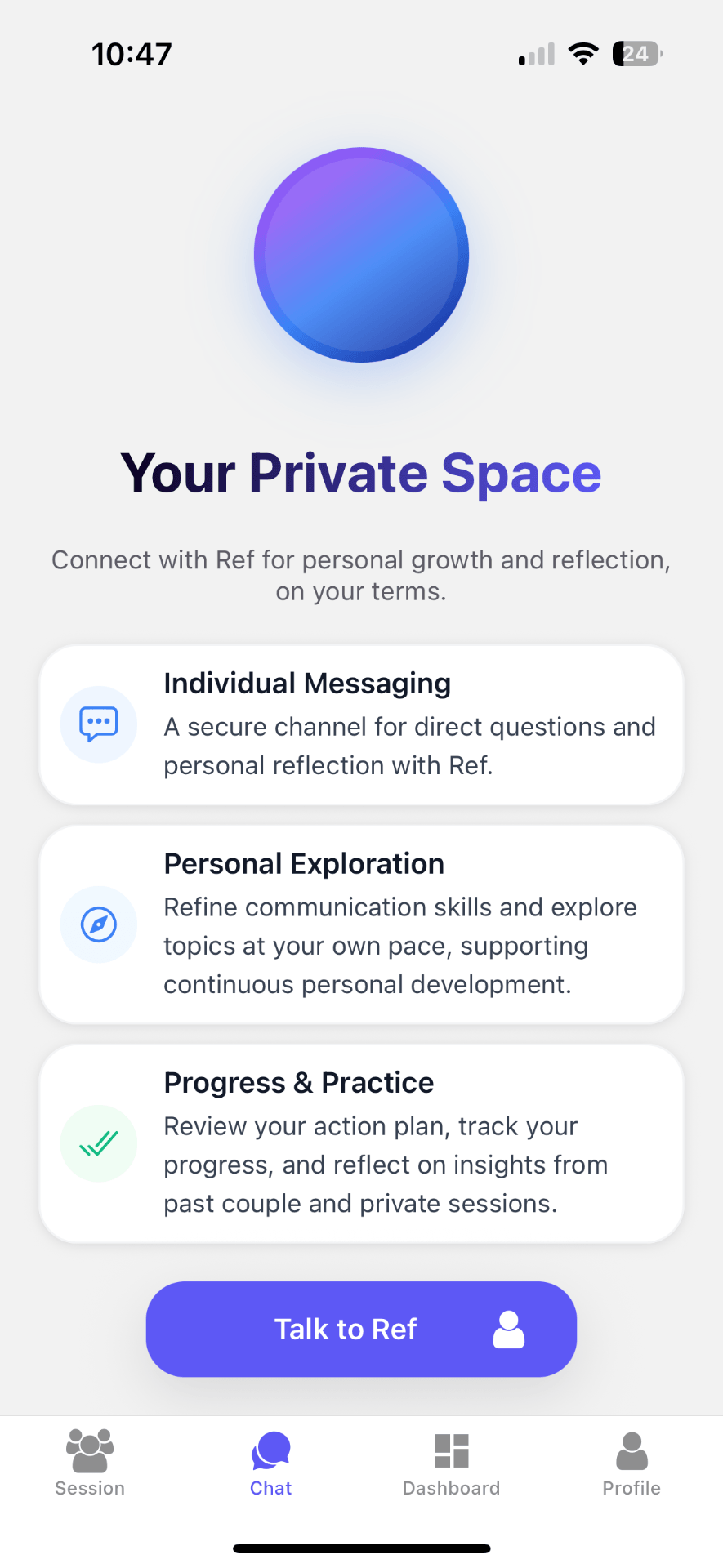 Private space for individual messaging and personal exploration